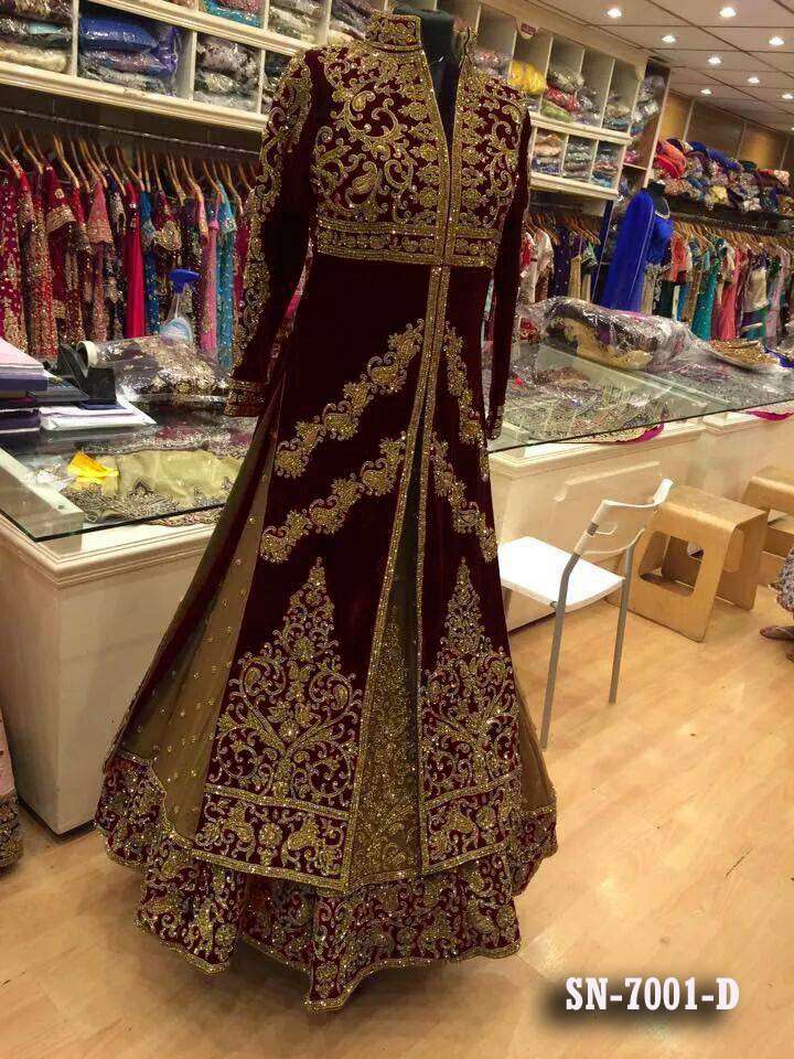 STYLISH MAROON DESIGNER INDIAN WOMEN TRADITIONAL FASHION VELVET FABRIC OCCASIONALLY PARTY COLLECTION ANARKALI WEDDING WEAR BRIDAL DRESS SINGLE PIECE WHOLESALER FROM SURAT AT BEST PRICE